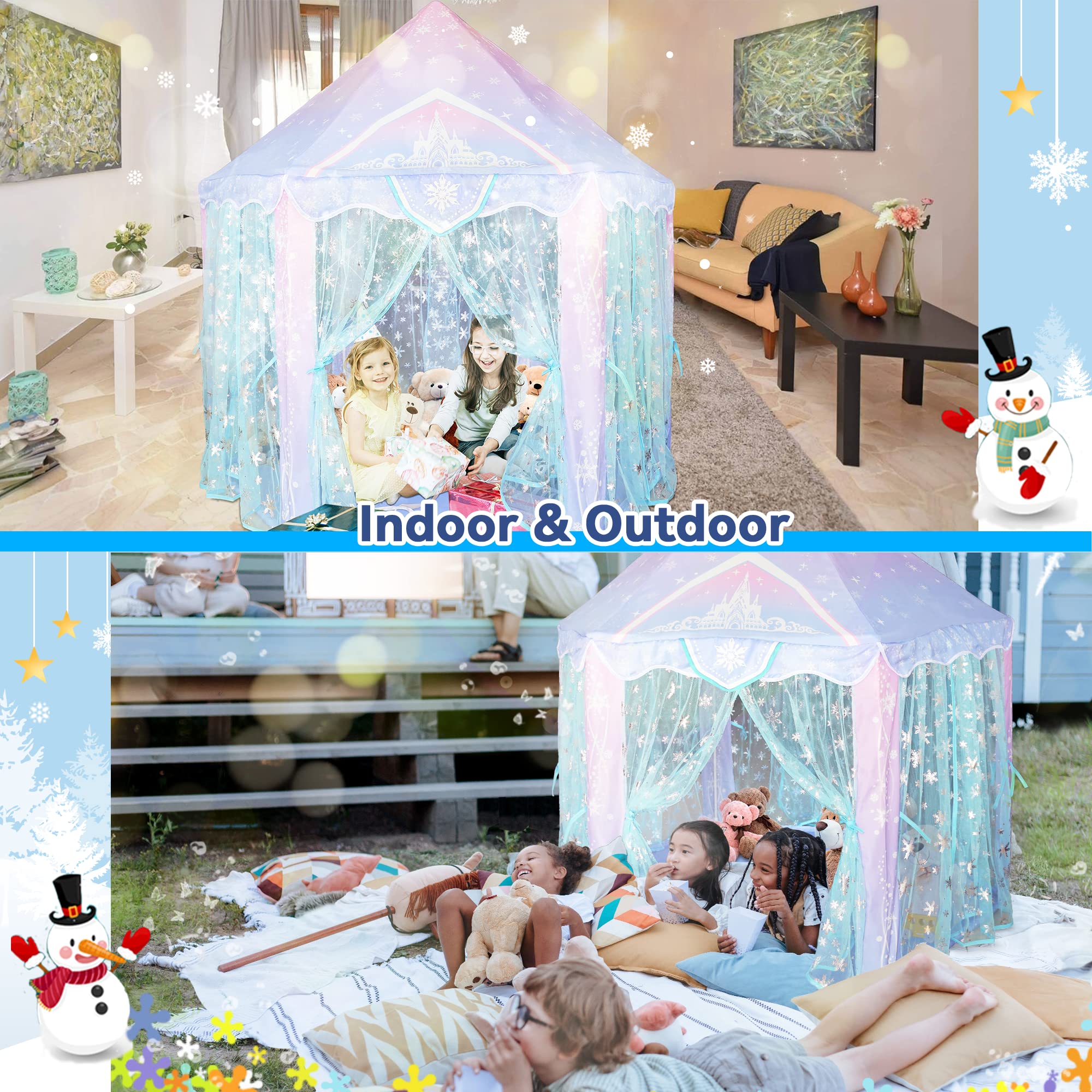 Princess Tent, Frozen Toy for Girls, Large Playhouse Ice Castle Play Tent for Kids with Snowflake, Toddlers Indoor & Outdoor Imaginative Games, Birthday Gifts for Girls, 55'' x 53''