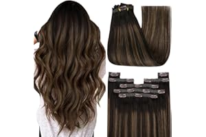 YoungSee Clip in Extensions Balayage Hair Extensions Clip ins Dark Brown Mix Medium Brown Highlights Brown Balayage Lace Clip in Real Human Hair Extensions Brown Hair Clip in Extensions 20Inch 120G