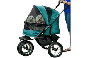 PET GEAR INC Pet Gear NO-Zip Double Pet Stroller, Zipperless Entry, for Single or Multiple Dogs/Cats, Plush Pad + Weather Cover Included, Large Gel-Filled Tires, Emerald