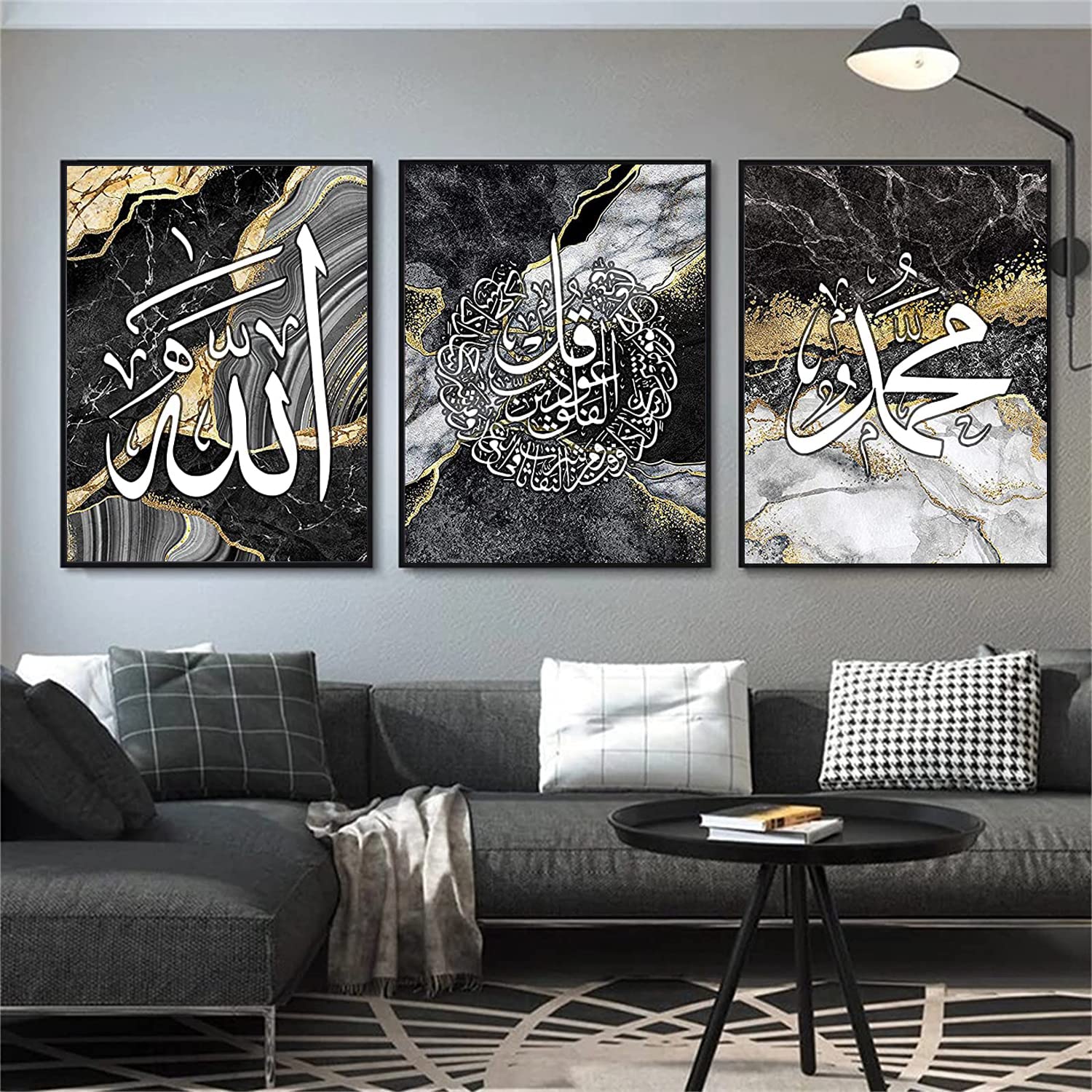 LPFNSF Islamic Arabic Calligraphy Pictures, Islamic Allah Quotes Art Decorative Paintings, Living Room, Bedroom, Dining Room Printed Decorative Posters, Frameless (Style 10, 60x90cm*3)