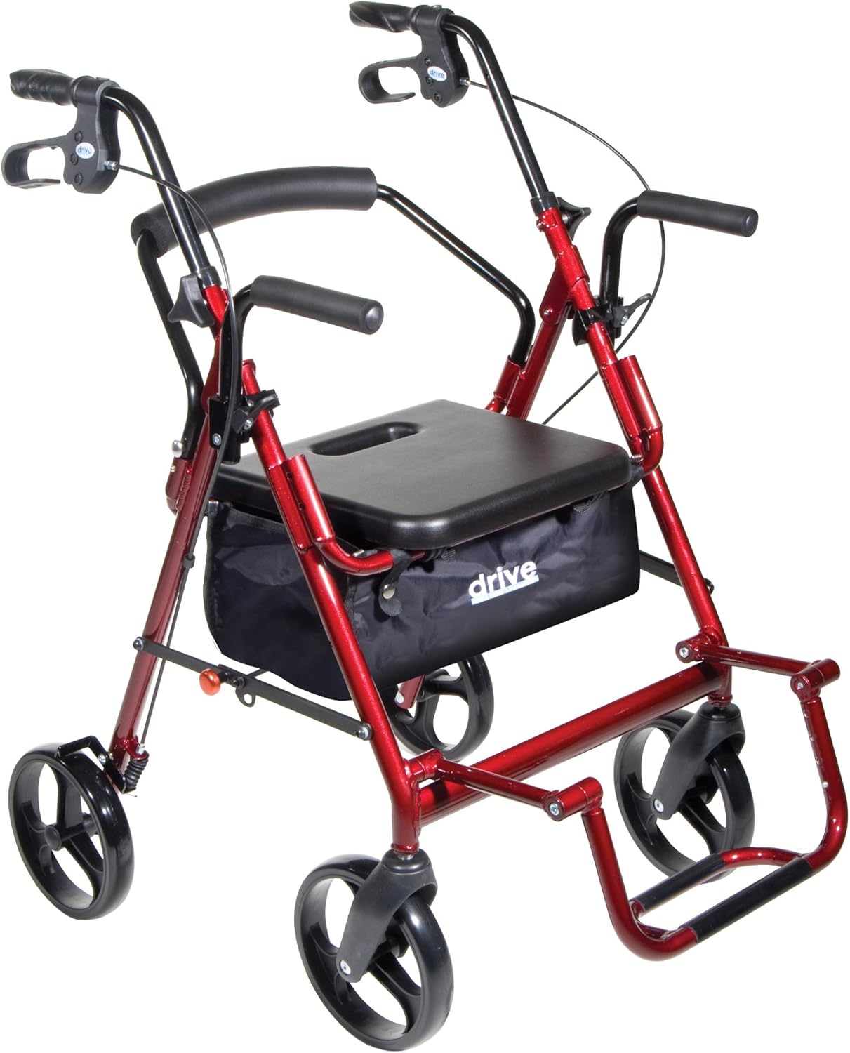 Drive Medical Duet Transport Wheelchair Rollator Walker, Burgundy: Health & Personal Care