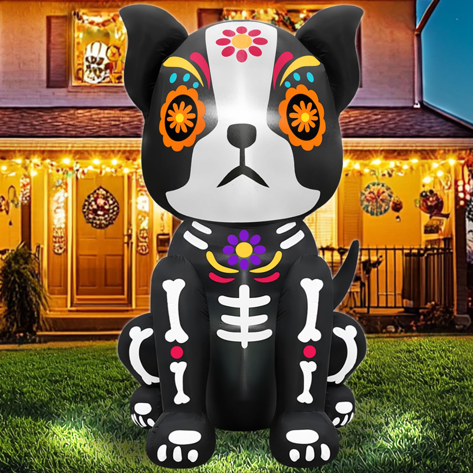 Photo 1 of TURNMEON 6 Ft Day of The Dead Inflatables Sugar Skull Dog Halloween Skull Decorations, Built-in LEDs Inflatable Dia De Los Muertos Outdoor Blow Ups Yard Decorations for Lawn Garden Calaveras Decors