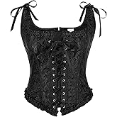 TRIWORKS Renaissance Corset Tops for Women Vintage Lace Up Corset Overbust Boned Bustier Bodice for Halloween Costume