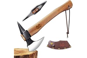 Grumpy Bear 15" Survival Axe Camping Hatchet – Forged High Carbon Steel Blade with Walnut Wood Handle – Shock-Absorbing, Anti-Slip Grip – Ideal for Bushcraft, Wood Splitting & Outdoor Adventures