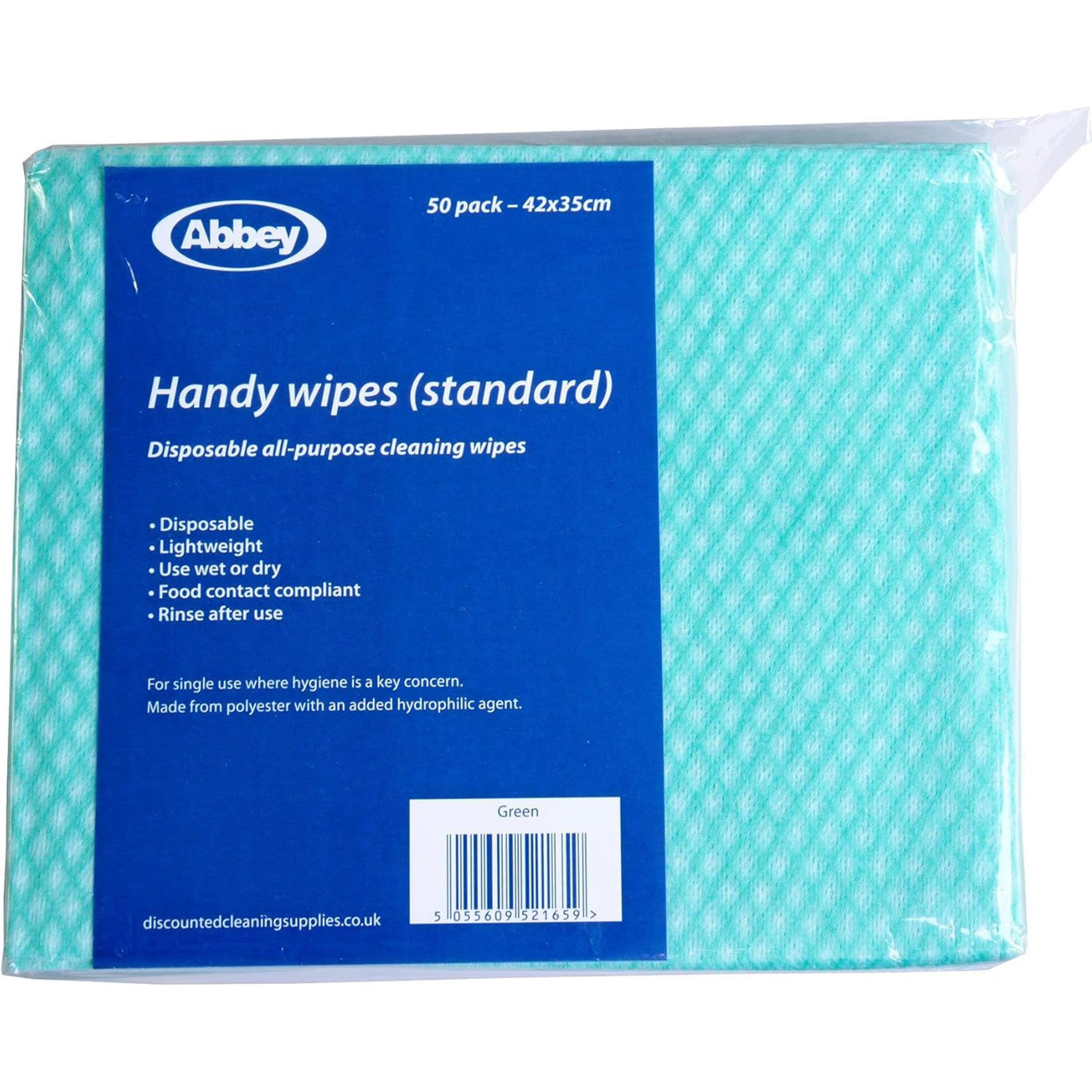 Abbey Pack of 50 Disposable J Cloths Non Woven Wipes – All Purpose Green Cleaning Cloths – Jay Cloth to Clean Surfaces, Bathroom, Windows, Dish cloth –Kitchen Cloth 42 x 35cm (Green)