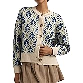 MINSURE Women Floral Cardigan Sweater Open Front Long Sleeve Button Down Knit Sweater Vintage Outerwear