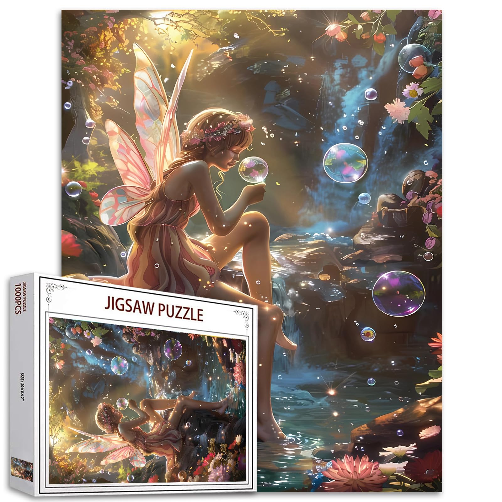 Tucocoo Forest Fairy Jigsaw Puzzle 1000 Pieces Puzzles for Adults, Sunshine Waterfall Scenery Art Jigsaw Puzzles for Challenging Family Activity Games Colorful DIY Handwork Puzzle for Home Decor Gift