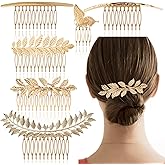 6 Pack Vintage Hair Side Combs Metal for Women Girl, Bridal Leaf Decorative Clips Gold French Twist Hair Slide Comb with Teeth Grip for Bride Wedding Headpiece Hair Accessories