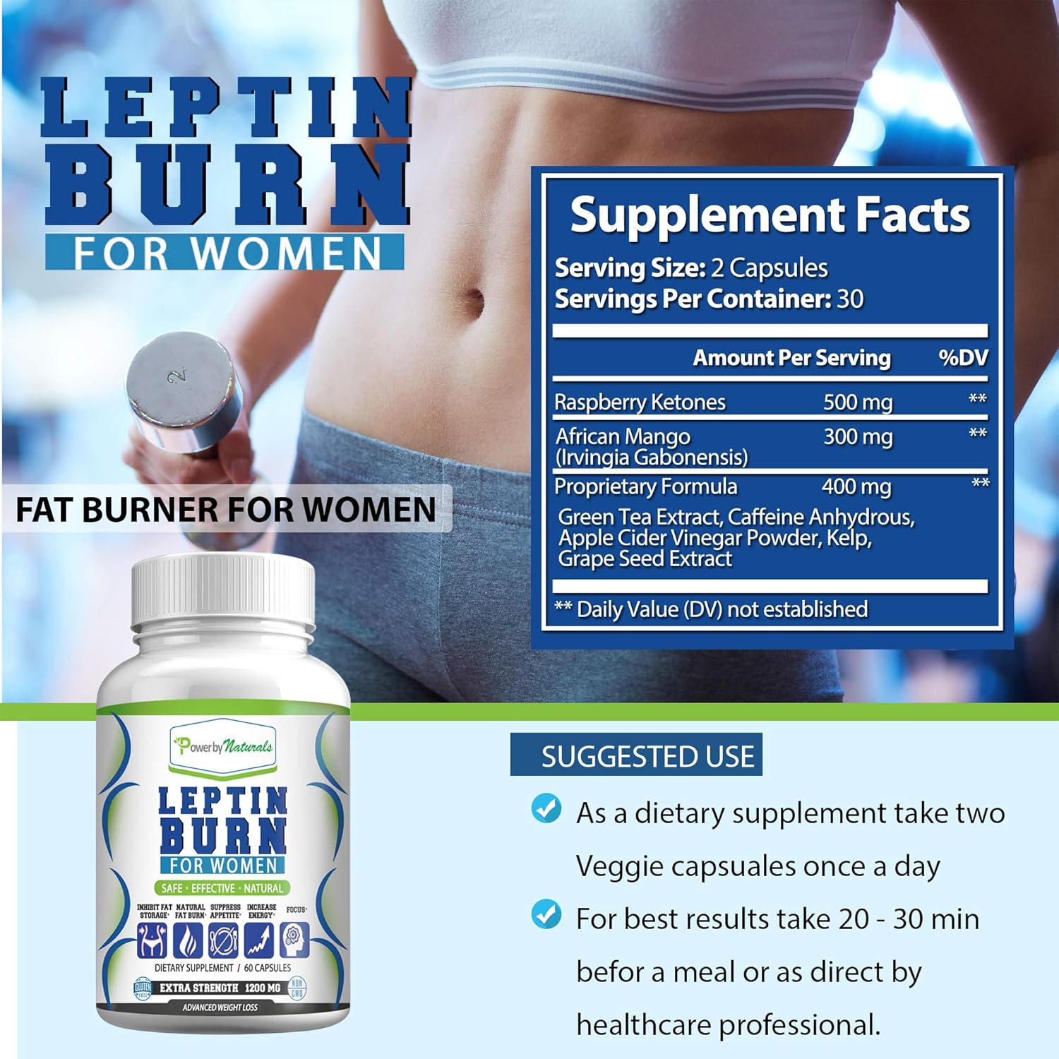 PbyN Leptin Burn for Women Fat Regulator, Natural Appetite