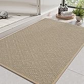 AMOAMI Thin Bath Mat, Super Absorbent Bath Mats for Bathroom, Quick Dry Rubber Backed Bath Rug Non Slip, Chenille Surface Thin Bathroom Rugs Fit Under Door,Low Pile Shower Rug,Beige,20" x 32"