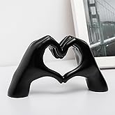 FANTESTICRYAN Small Heart Hands Statues Hand Love Sculpture Cute Decorative Home Decor Ornaments for Living Room, Wedding, Office Desktop, Cabinets, Bookshelf (Small Black)