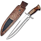 Handmade D2 Steel 15 Inch Bowie Knife with leather sheath - Survival Hunting knife with steel Guard, Rosewood Handle Ideal for Camping Bushcrafting Hunting & outdoor use
