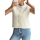 SHENHE Women's Button Up Sweater Vest Crewneck Sleeveless Dressy Fashion Knit Vest Cardigan