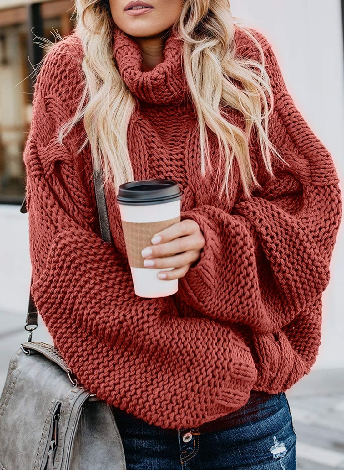 Dokotoo Women Solid Turtleneck Balloon Long Sleeve Sweaters Pullover Outerwear at  Women’s Clothing store