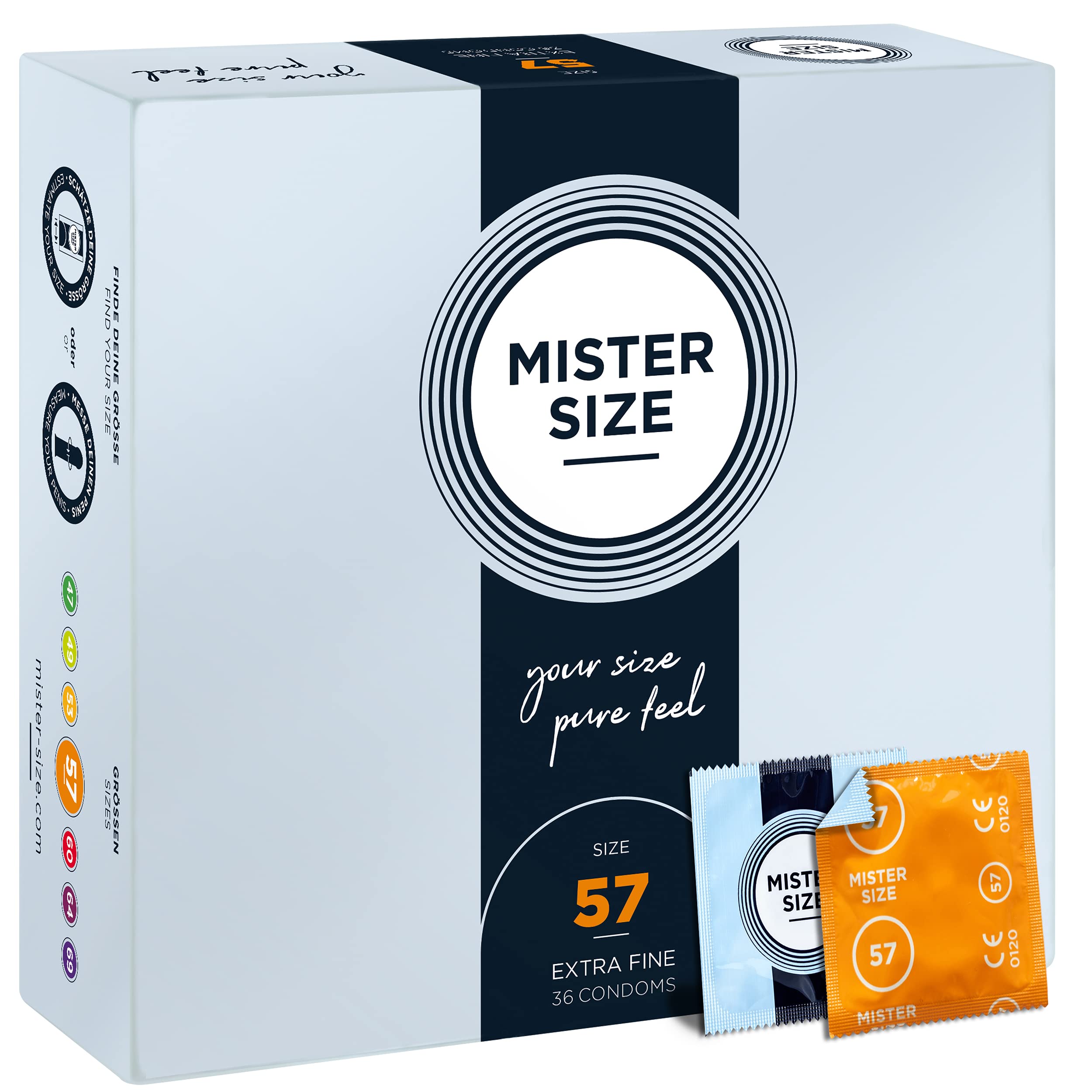 MISTER SIZE 57mm Ultra-Sensitive Condoms for Men - Extra Thin, Extra fine, Extra lube/Made from 100% Natural Rubber Latex in Your Size L - XL/Real Feel Pack of 36