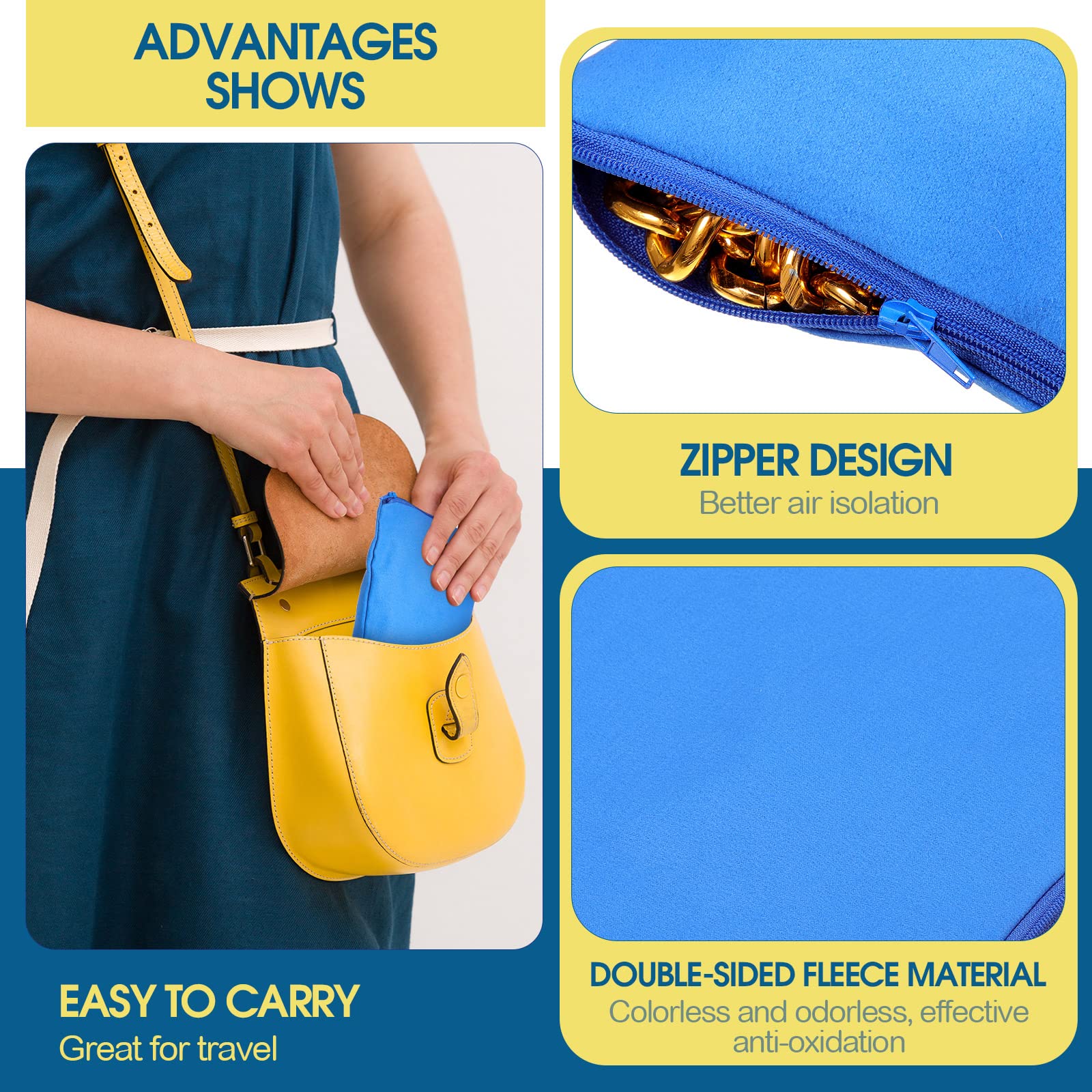 Reginary 12 Pieces Zippered Silver Jewelry Storage Bags Anti Tarnish Silver Protection Bags Jewelry Tarnish Prevention Cloth Pouches for Jewelry Necklace Bracelet Earrings