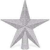 1PCS Tree Topper, 4" Silver Star Christmas Tree Topper Xmas Tree Decoration | Mini Bethlehem Star Xmas Shatterproof Tree Topper Decor, Waterproof Christmas Decor for Holiday Home Indoor Outdoor Ornament