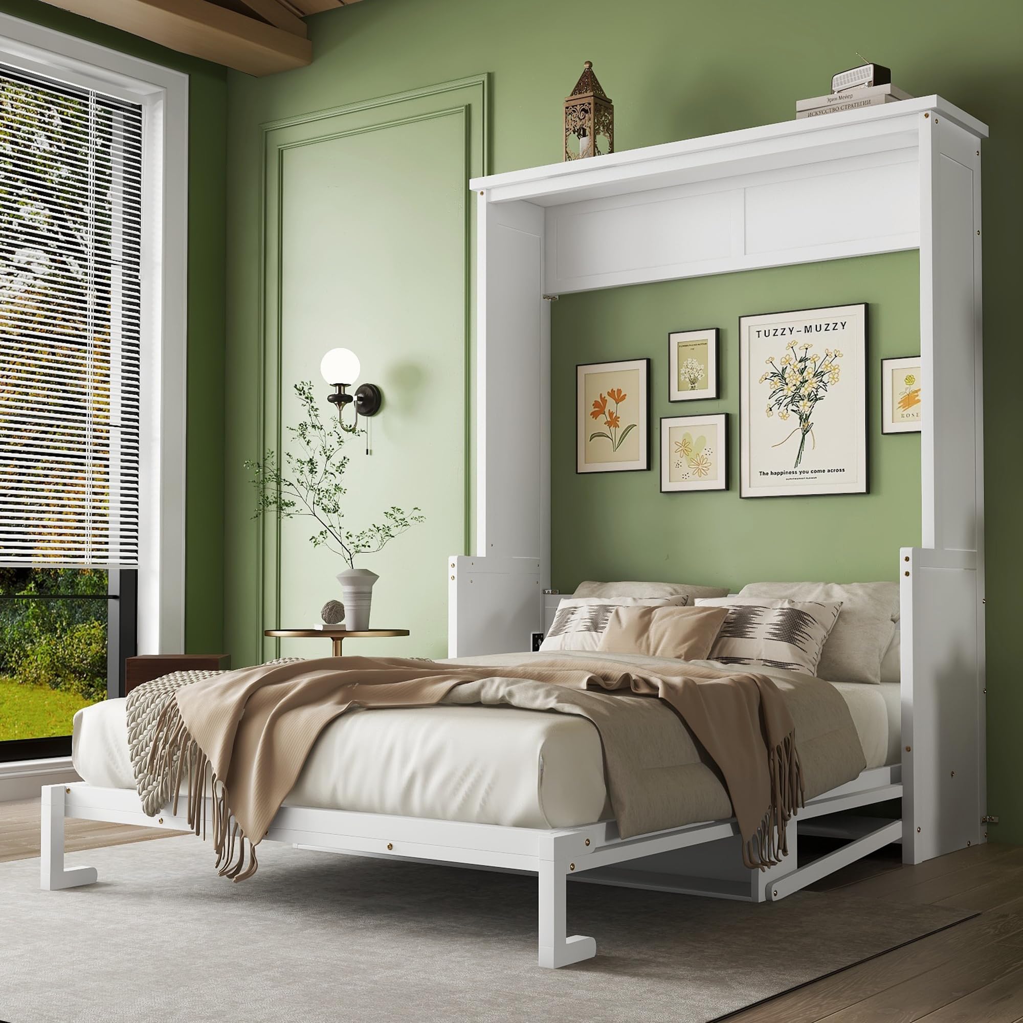 Photo 1 of ***PARTIAL SET AS IS***UOCFYK Queen Size Wall Murphy Bed with Gas Struts and Desk Design, Wood Hidden Wall Bed Cabinet for Concrete Structural Walls Only, Space-Saving, No Box Spring Needed, White