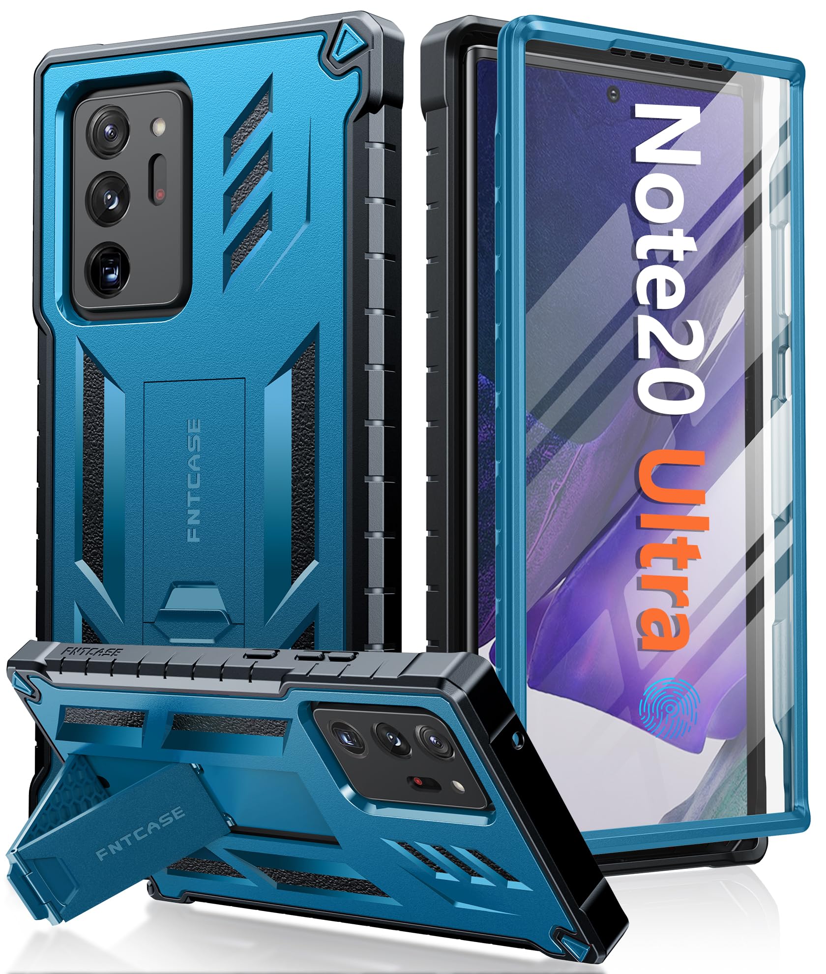 Photo 1 of FNTCASE for Samsung Galaxy Note-20-Ultra Case: Military Grade Drop Proof Protection Phone Cover with Kickstand | Heavy Duty Shockproof Matte Textured Note20 Ultra 4G 5G Cases - 6.9 Inches Blue