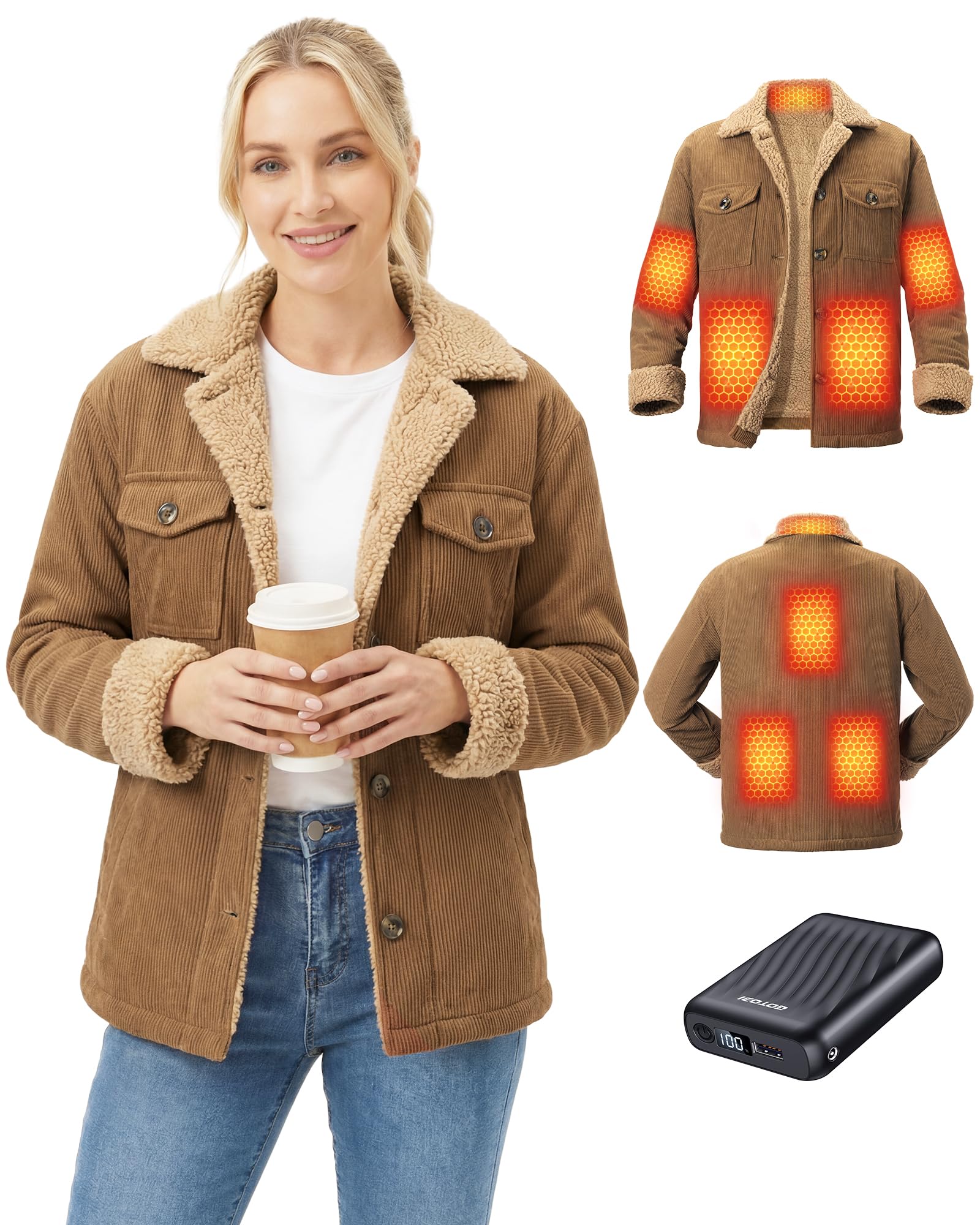 Photo 1 of GOTOBI Graphene Heated Jackets for Women with 12V 18400mAh Battery Pack, womens heated jacket with Sherpa Fleece Lined