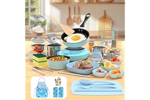 Gotoofun Kids Cooking Sets Real, Kid Safe Montessori Mini Tools Includes Stove Burner, Knife ect for Aged 8-12 Boys Girls Food Making, Easy for Beginners, Education Toys-Blue