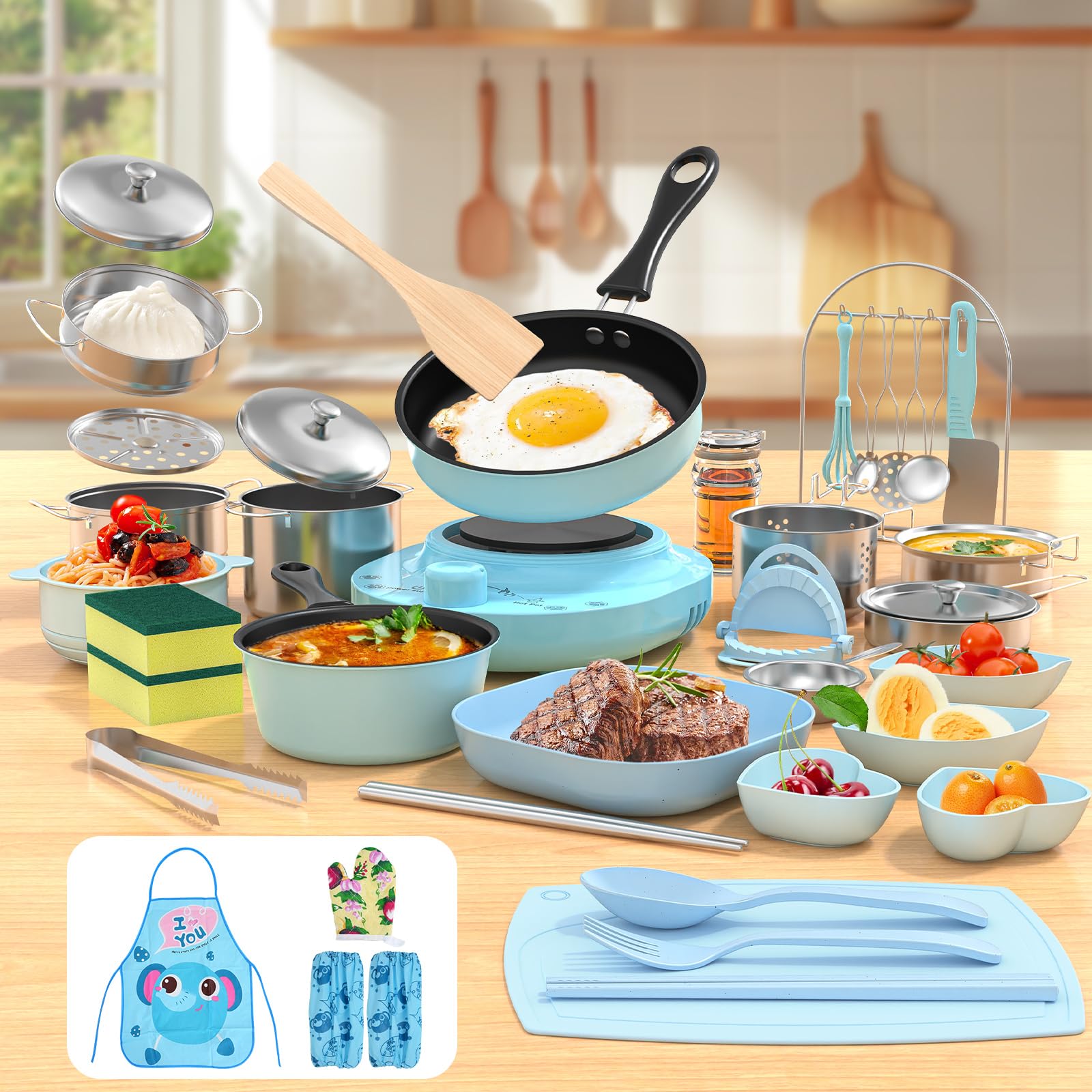 Photo 1 of **********MISSING PARTS*******
Gotoofun Kids Cooking Sets Real, Kid Safe Montessori Mini Tools Includes Stove Burner, Knife ect for Aged 8-12 Boys Girls Food Making, Easy for Beginners, Education Toys-Blue