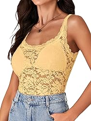 LYANER Women's Floral Lace Scallop Spaghetti Strap