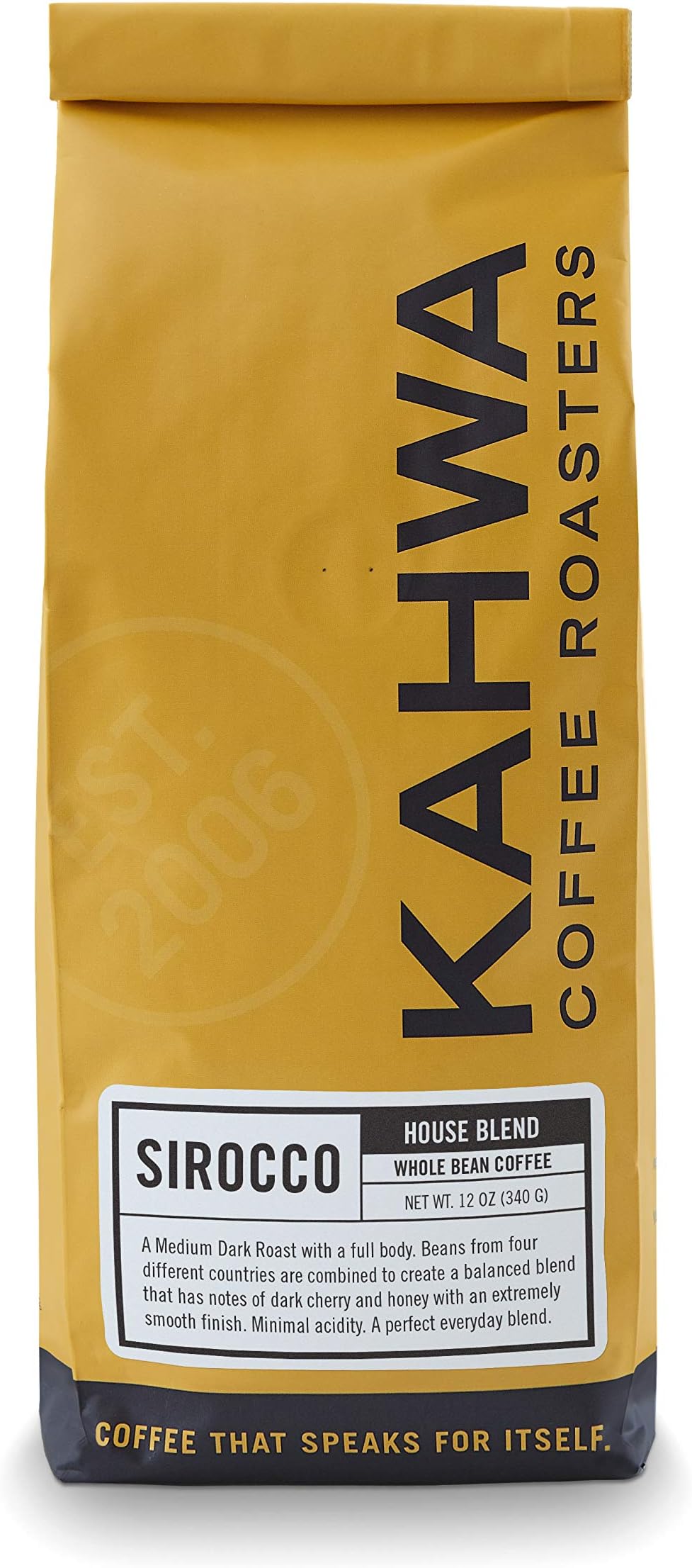 Kahwa Coffee Sirocco Medium Dark Roast House Blend, Whole Bean Coffee, 12 oz Bag