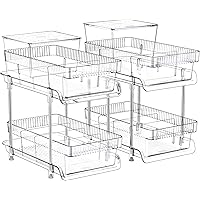 2 Tier Clear Pull Out Organizers and Storage - Snack Organization for Pantry w Lids/Dividers, Slide-Out Under Sink Organizer