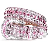 WERFORU Women Men Western Rhinestone Studded Leather Belt Unisex Bling Cowgirl Cowboy Waist Belt for Jeans Pants Dress
