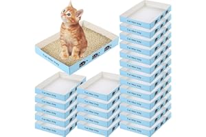 AMYHILL 30 Pack Disposable Cat Litter Box Foldable Paper Kitty Tray 13.8x10x2 in Small Lightweight Cardboard Box Water Proof for Indoor Low Entry Easy Disposal Non Clumping Nice Absorption Portable (Blue)