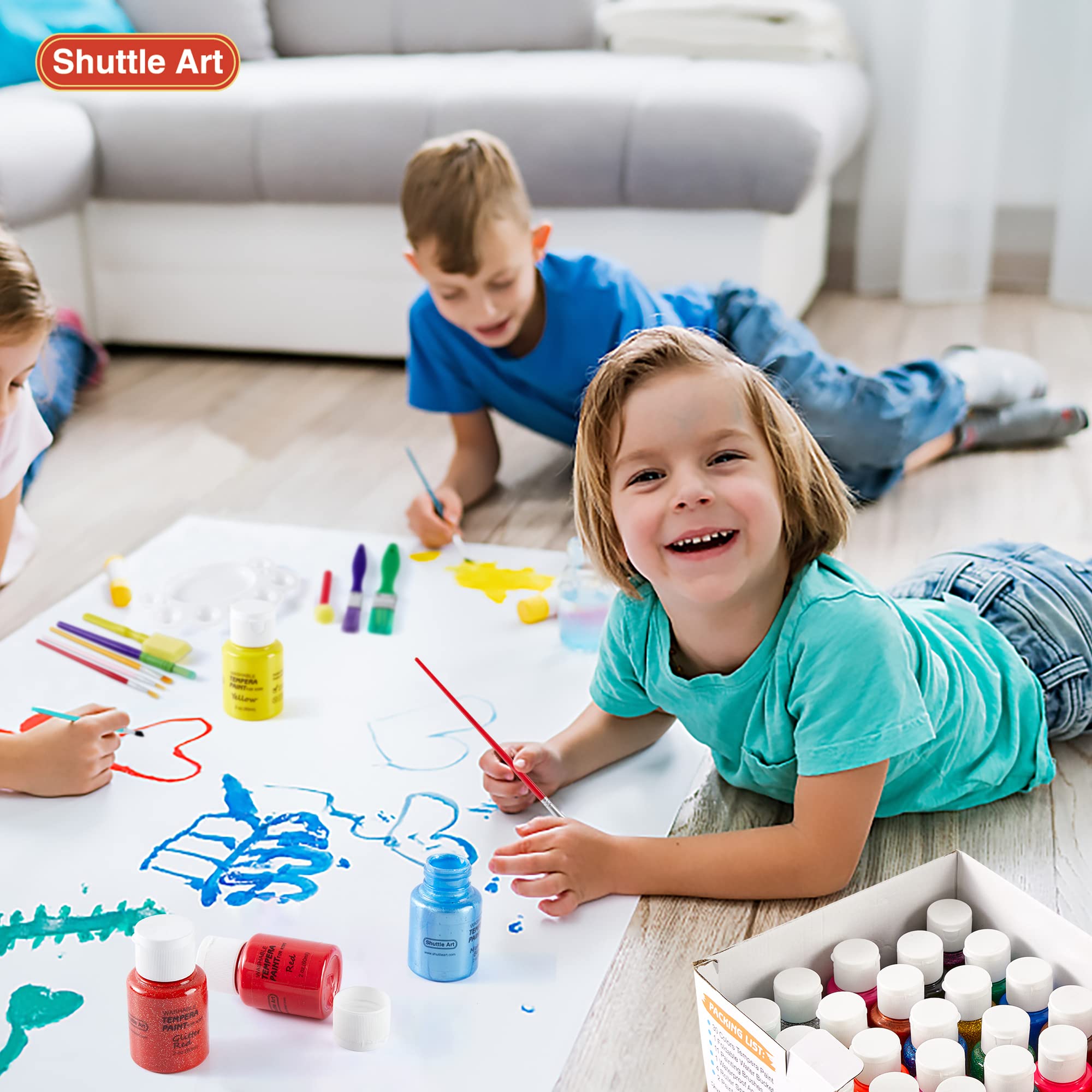 Shuttle Art Tempera Paint, 30 Colors Washable Paint for Kids, 2oz/60ml Bottle, Non-toxic for Toddlers with Glitter Metallic Neon Colors, For Art, Crafts and School Projects