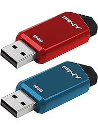 PNY Retract USB 2.0 Flash Drive, 16GB 2-Pk, Blue & Red (P-FD16GX2RTC-GE)