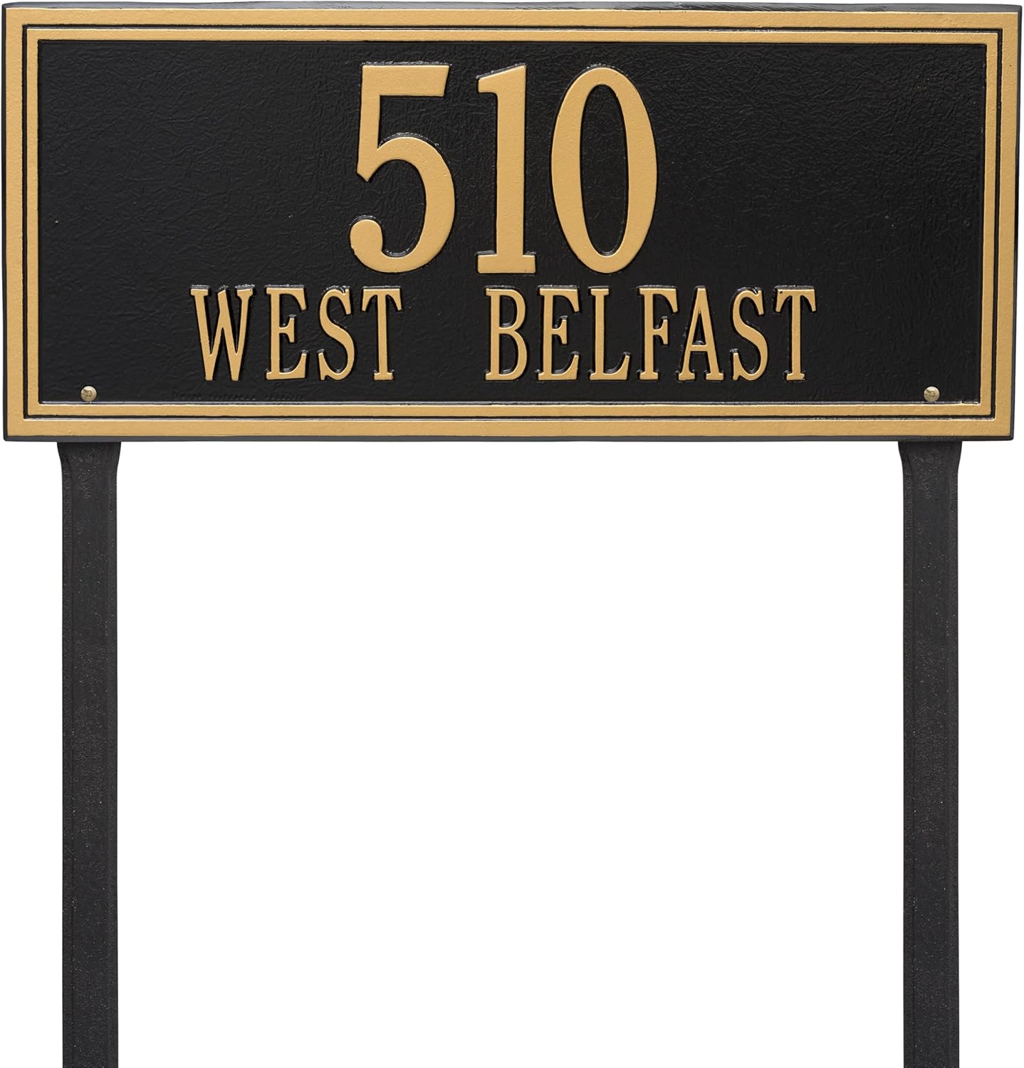 Address Signs - Comfort House Personalized Cast Metal Address Sign With Lawn Yard Stakes - MADE IN USA Large Custom Address Plaque With House Number And Street Name # 68162L2