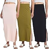 Real Essentials 3 Pack: Women's Ribbed High Waisted Maxi Skirt with Side Slit - Casual Long Pencil Skirt