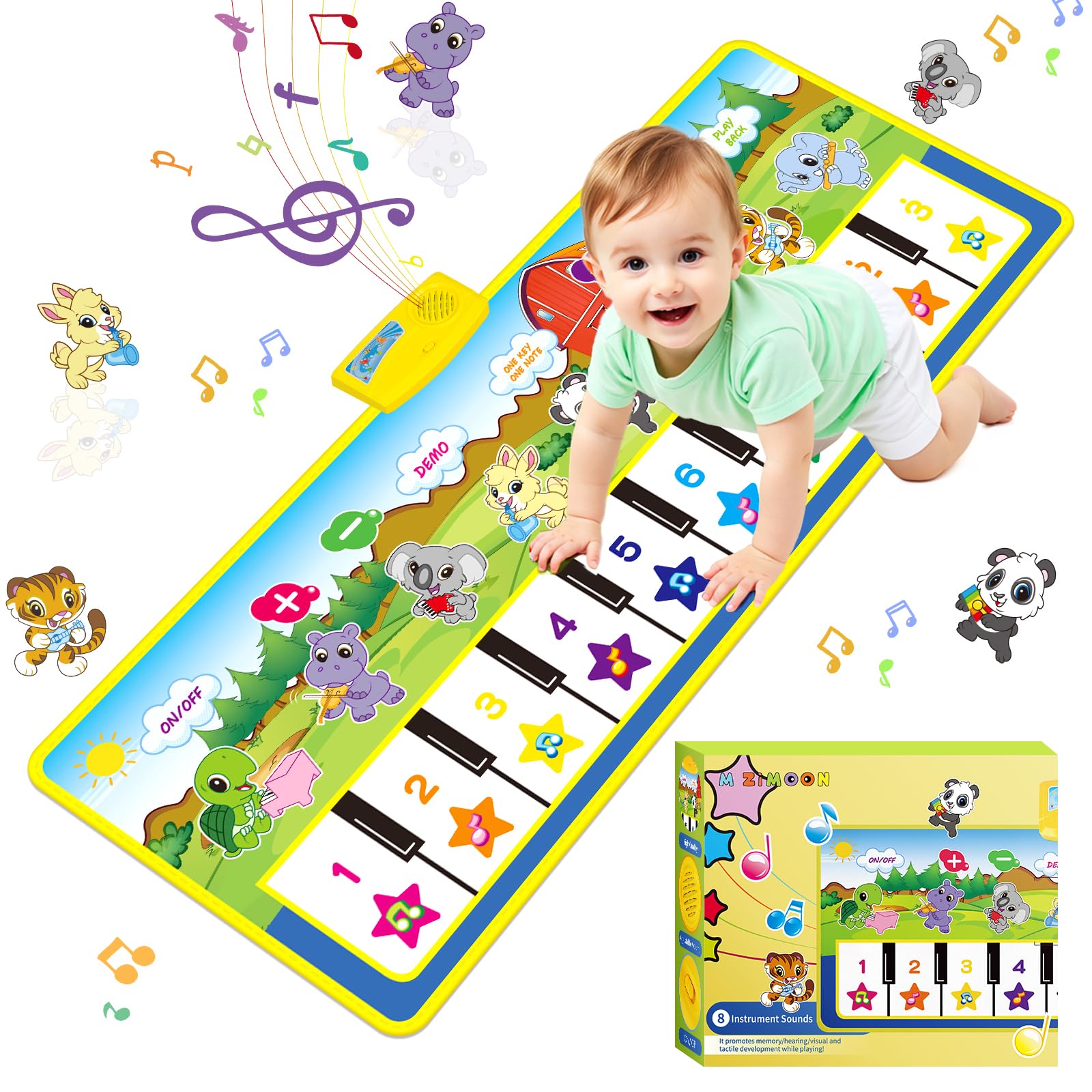 Musical Piano Mat Toy for 1 2 3 Year Old Boys Girls, Foldable Non-Slip Dance Play Mat with 10-Key Keyboard, Volume Control & Record Playback, Early Learning Toddler Gift for 1st Birthday & Christmas