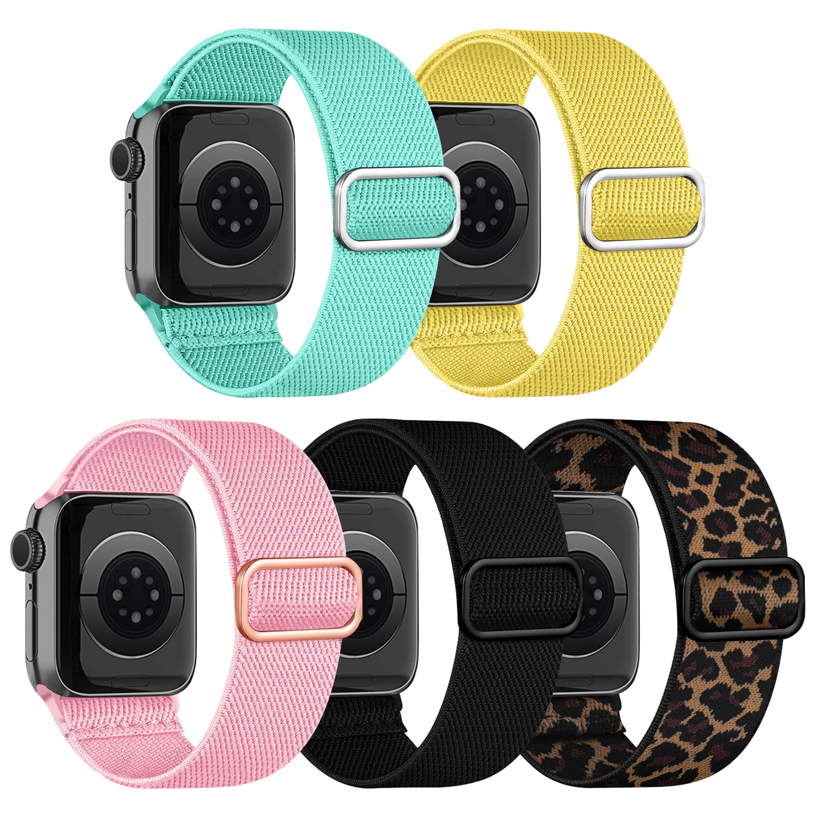 chinbersky 5 Pack Watch Strap Compatible with Apple Watch Straps 49mm 45mm 44mm 42mm, Adjustable Elastic Stretchy Nylon Sport Solo Loop Replacement Bands for iWatch Series Ultra/8/7/6/5/4/3/2/1/SE — image 1