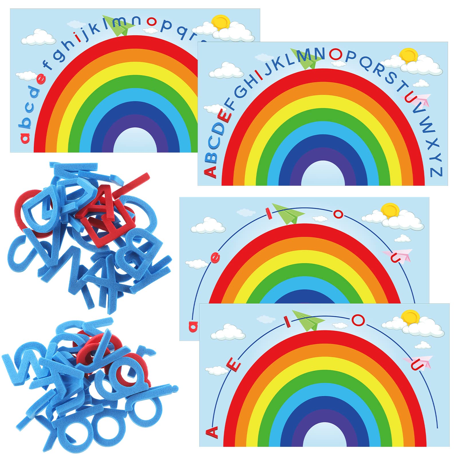 Geyee 6 Pcs Double Sided Rainbow Alphabet Arc Mats Colorful Foam Abc Letters and Arc Mats for Alphabet Recognition Activity Abc Learning Toys for Kindergarten Preschool Baby Toddlers Kids