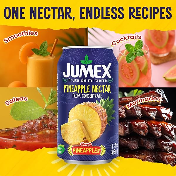 JUMEX PINEAPPLE JUICE NECTAR – MADE WITH FRESH FRUIT PUREE FROM CONCENTRATE FOR TROPICAL FRUIT SMOOTHIE MIX, COCKTAIL MIXERS & KIDS DRINKS & BEVERAGES – 11.3OZ, 24 PACK PINEAPPLE JUICE CANS
