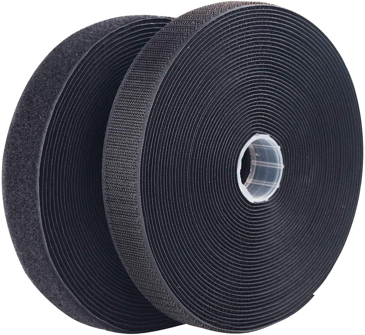 LLPT Sew On Hook and Loop Tape | 25MMx10M | Nylon Fabric | Industrial Strength No Adhesive Strong Hook Loop Strip | for Sewing on DIY Cloth Shoe Curtain Bag Sport Gears (NHTB33) | Black
