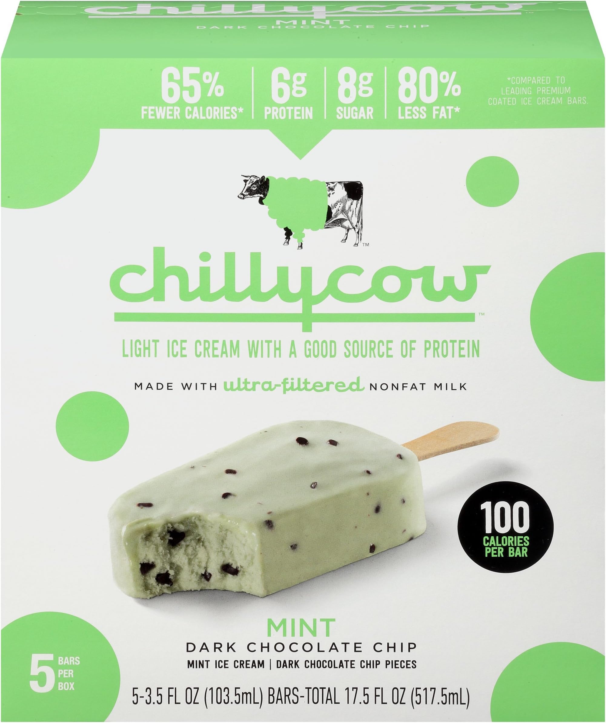 Chilly Cow Mint Dark Chocolate Chip Light Ice Cream, 5 Ct (frozen)
