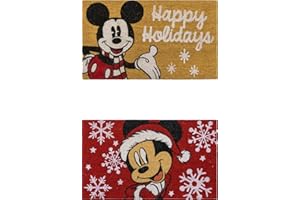 Gertmenian Mickey Mouse Coir Front Door Mat (2-Pack) Mats for Home Entrance Retro Welcome Mat Disney Home Decor 20" x 34" Each, Red Home Merry Christmas Gift Set, 46646