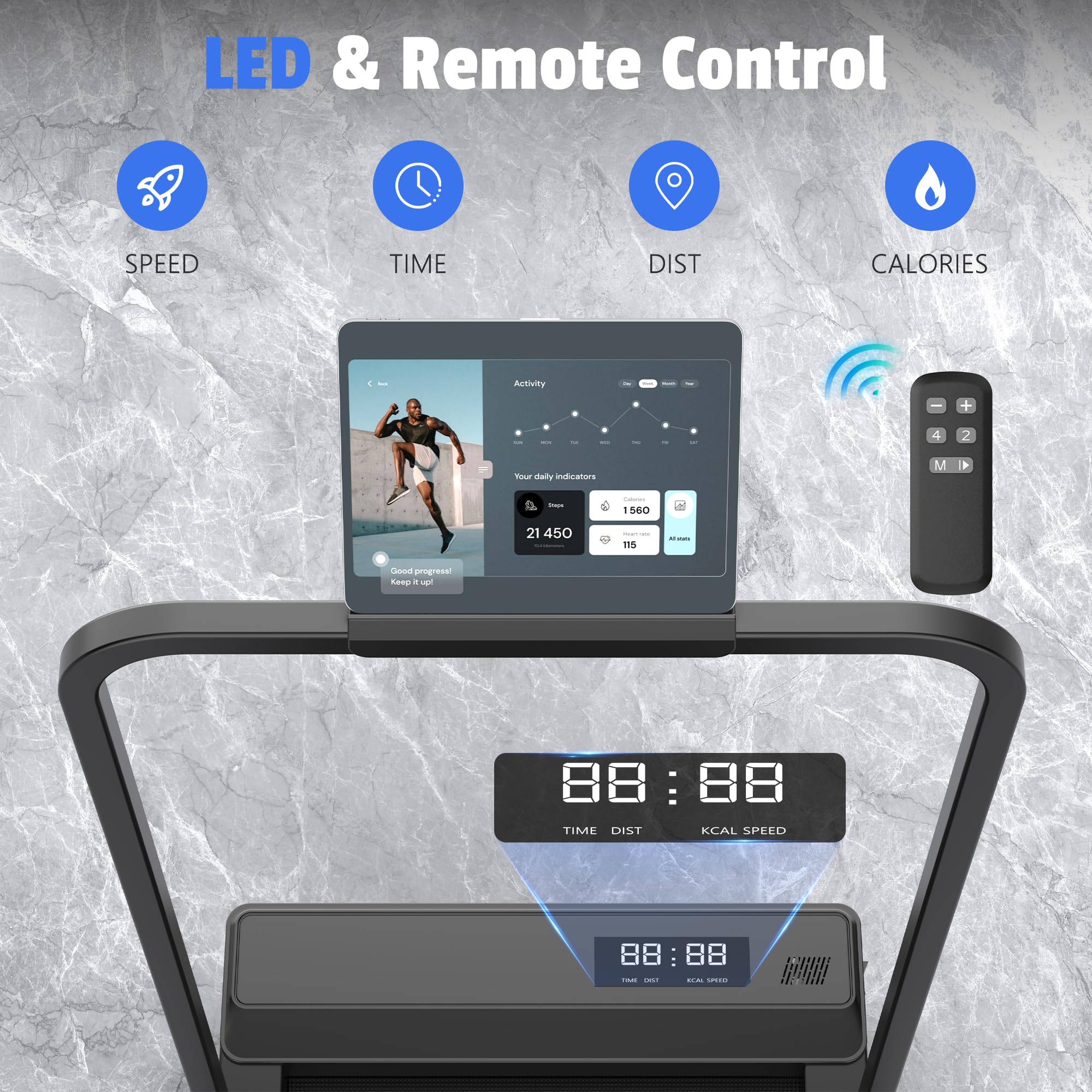 Laufband für Zuhause Walking Pad Klappbar - Treadmill for Home 6km/H, Schreibtisch Laufpad unter Dem Mini Leise mit 90° Tablet Holder, 4 in 1 LED klein Gehband laufbänder Ohne Steigung Max 110kg