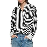 Karl Lagerfeld Womens Soft Long Sleeve Stripe Everyday Fashion Sport Blouse