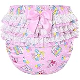 Littleforbig Silky Washable Reusable Waterproof Ruffled Lace Bow Usagi Pastel Circus Pattern Ruffle Adult Diaper Cover S