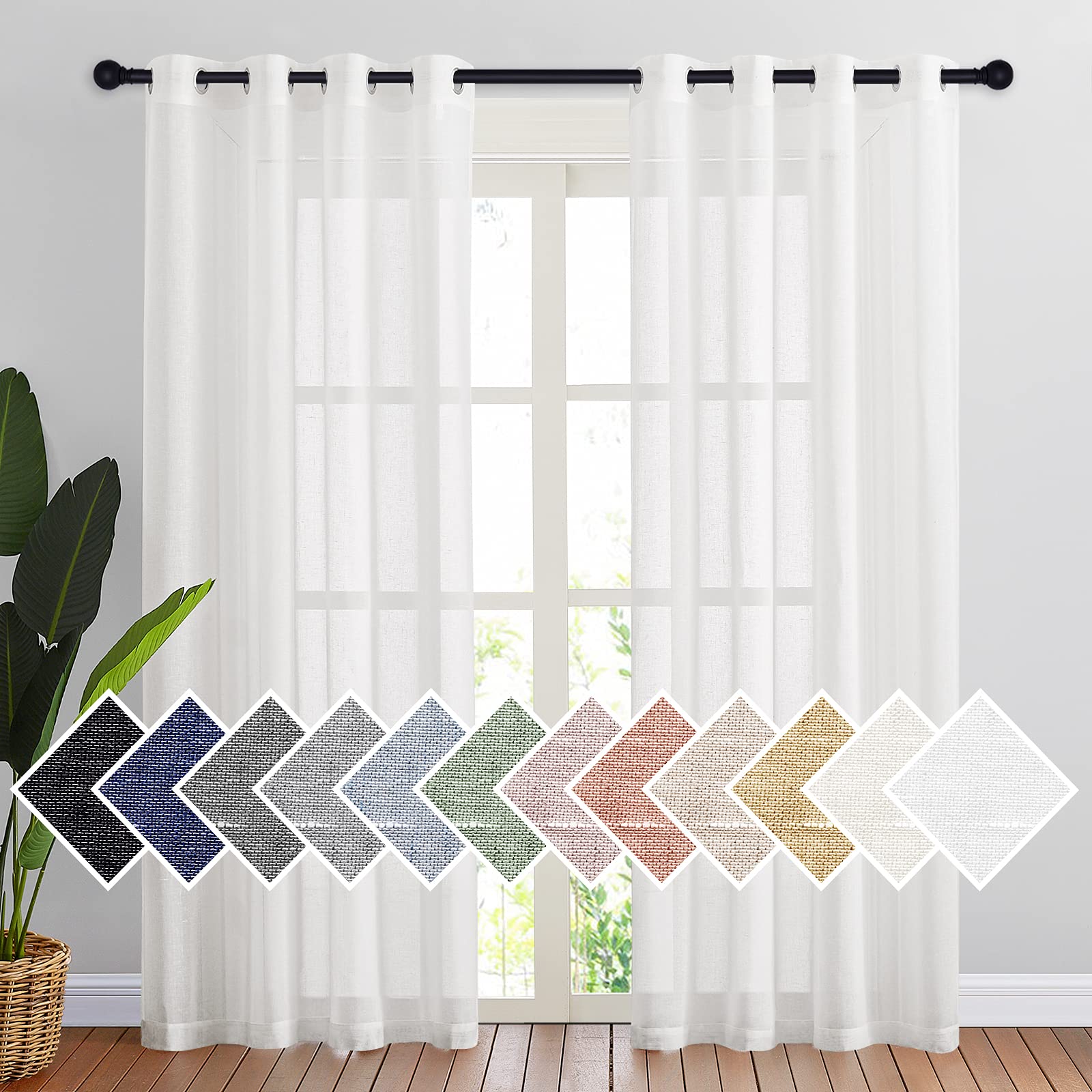 Photo 1 of NICETOWN Semi Sheer Linen Curtains Flax Textured for Living Room, Grommet Vertical Drapes Natural Privacy Sheer Panels with Light Filter for Villa/Cottage, W52 x L84, Ivory, 1 Pair