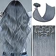 Honsoo Gray Real Human Hair Extensions Clip Ins 18in 70g 7pcs Clip On Hair Extensions Like Your Own Hair For Woman