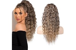 SEIKEA Ponytail Extension, PT005 Isabella 22" Long Bohemian Curly Drawstring Ponytail Light Fluffy Multi Layered Clip in Hair Extensions Ponytail Natural Soft Synthetic Hairpiece Brown to Blonde