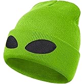 MixYoke Funny Alien Beanie Hat with Big Eyes - Cuffed Cool Graphic Beanies Knit Winter Hats Warm Soft Stretchy Daily Cap