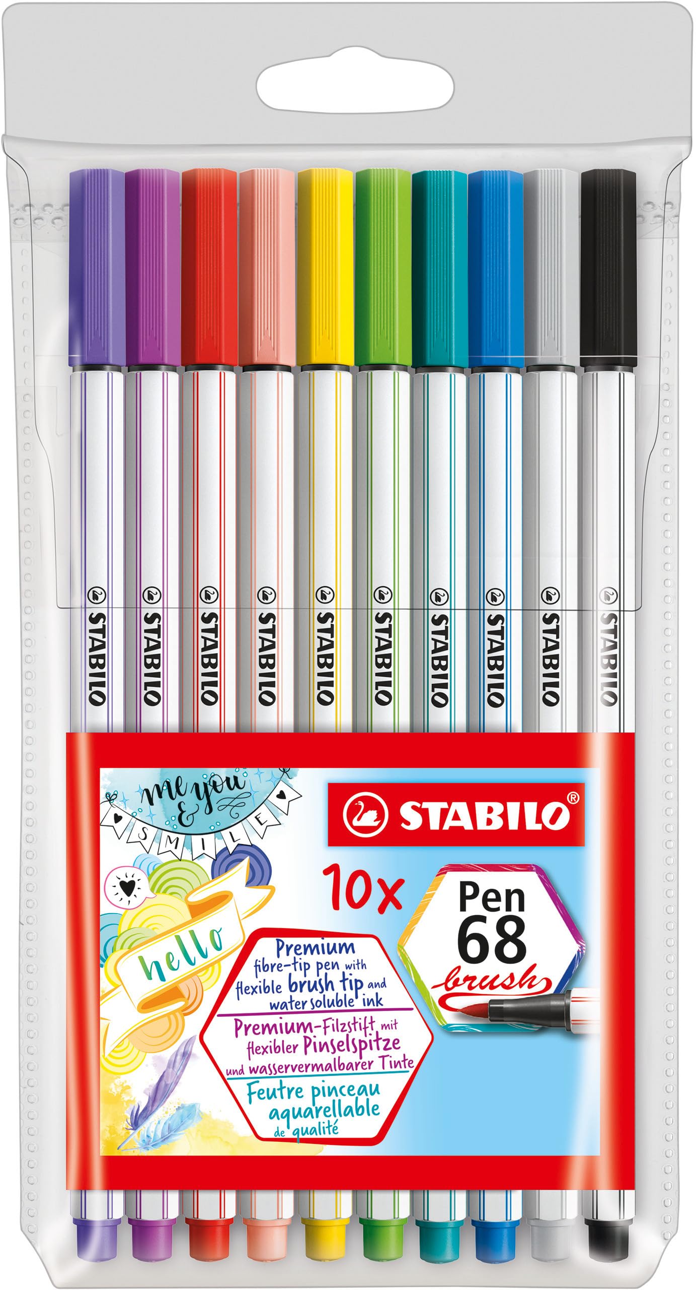 STABILO Premium Fibre-Tip Pen Pen 68 brush - Wallet of 10 - Assorted Colours